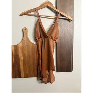 Skims Bronze Wrap V-Neck Sleeveless Barely There Brief with Snap Bodysuit Small